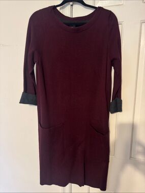Nicole Miller NY Eggplant/Burgundy Knit Sweater Dress with Grey Trim - L